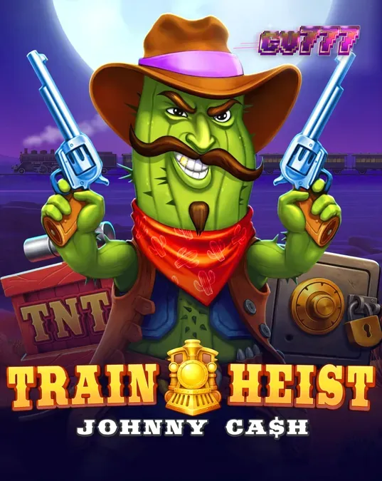 Tampilan visual slot Train Heist Johnny Cash dengan tema koboi dan kereta api