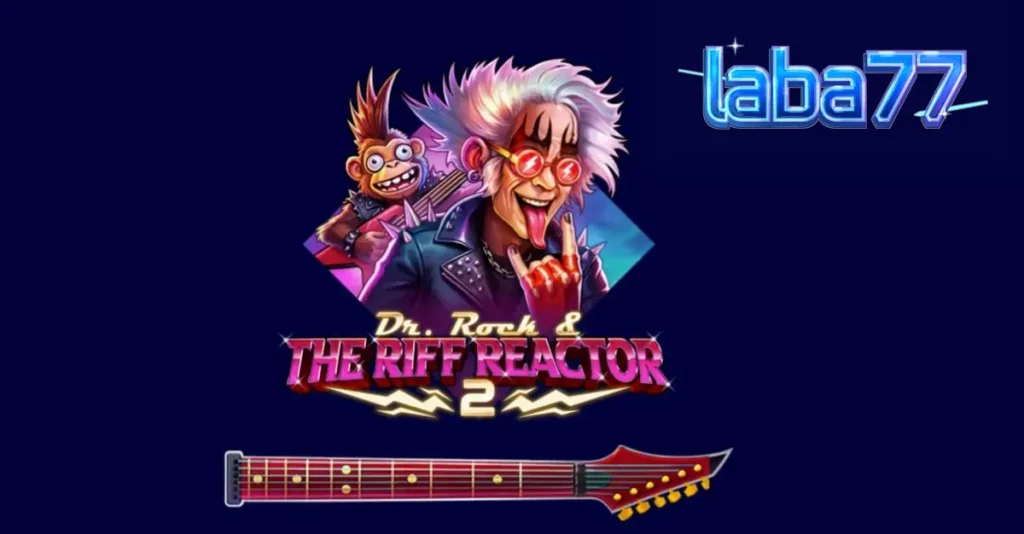Pemandangan panggung konser neon dalam slot Dr. Rock & the Riff Reactor 2